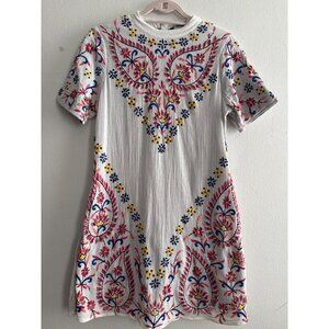 KAS New York Embroidered Short Sleeve Mini Lined White Dress Revolve Large